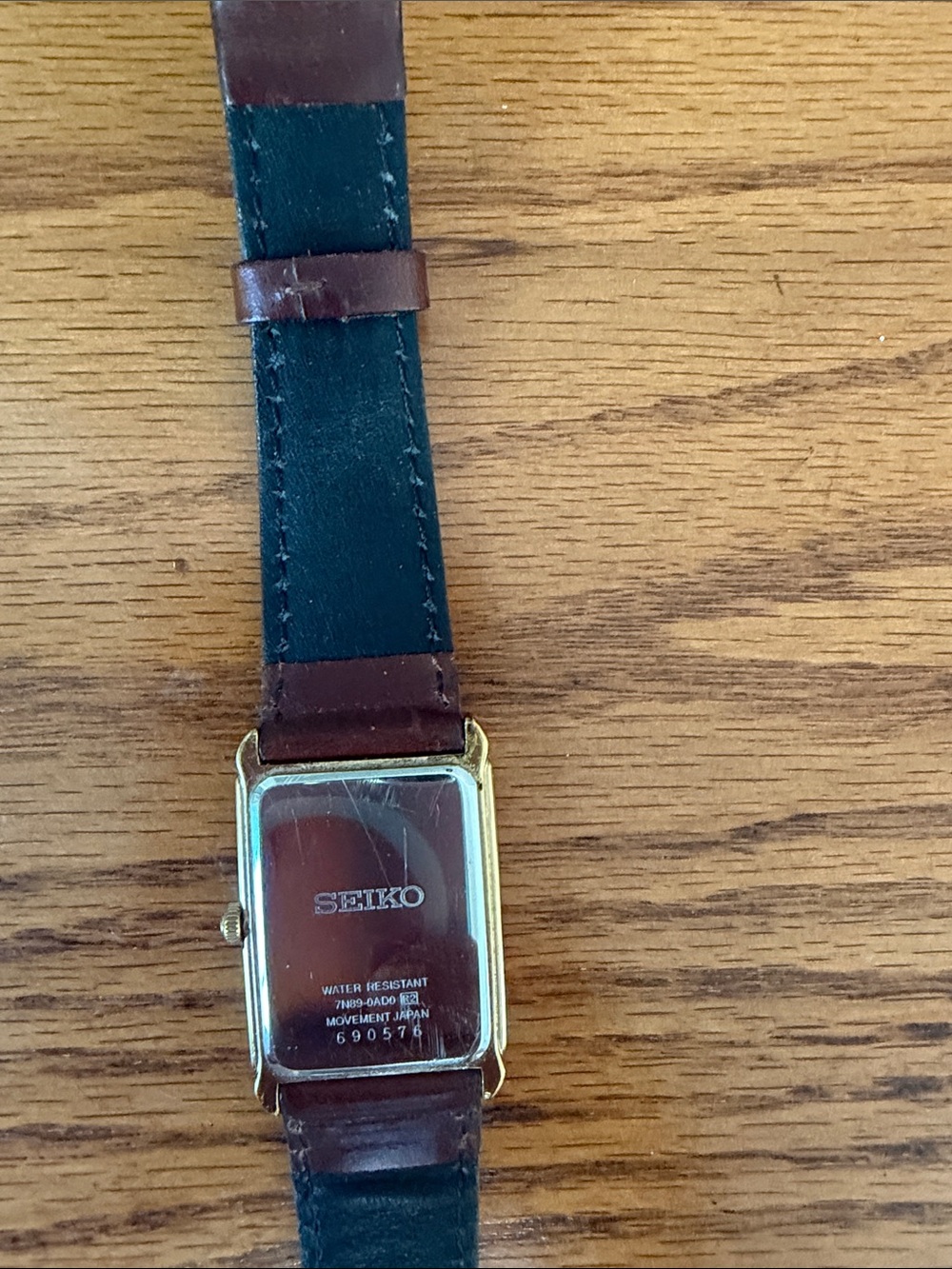 Seiko Gold-Tone Rectangular Watch with Brown Leather Strap - Picture 2 of 5